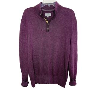 Enro Henley Sweater Cotton Cashmere blend Large Plum Faux Leather Trim Buttons